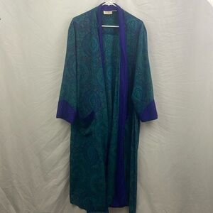 Vintage Victoria Secret paisley mandala peacock teal purple bathrobe full length